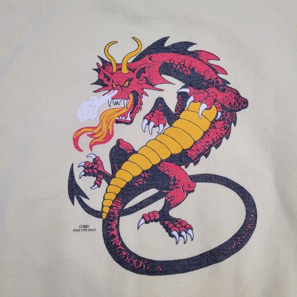 Vintage 1987 Fire Breathing Red Dragon Sweatshirt Womens M/L 20x23 Cropped USA - Picture 9 of 14